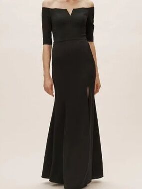 BHLDN Anthropologie Emile Off Shoulder Long Gown with Slit 12 Black Tie Formal